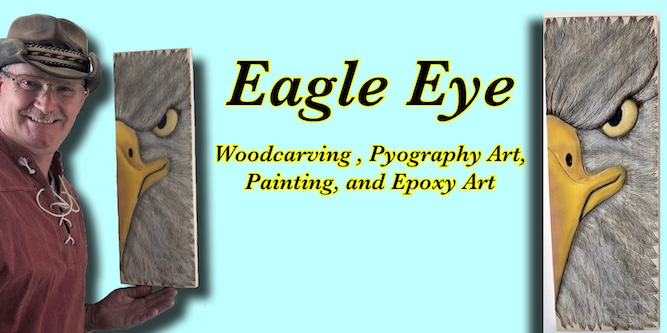  Eagle Eye woodcarving and pyography art with painting and epoxy art to make one very cool art work